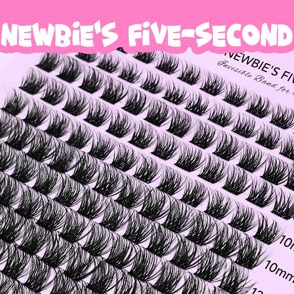 VEYESBEAUTY invisible-band clusters on a close-up of lashes, lightweight comfort.