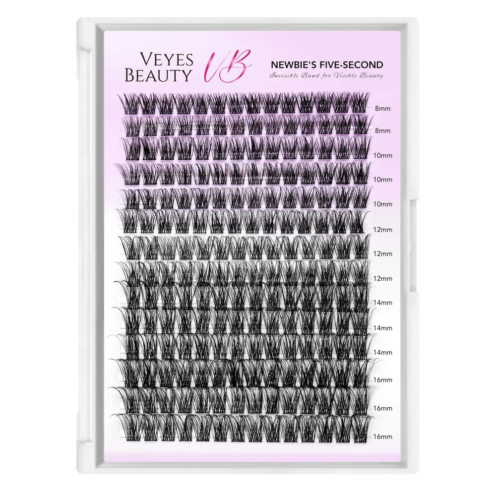 VEYESBEAUTY lash-cluster-tray-mixed-length: mixed lengths provide natural-looking volume and customization.