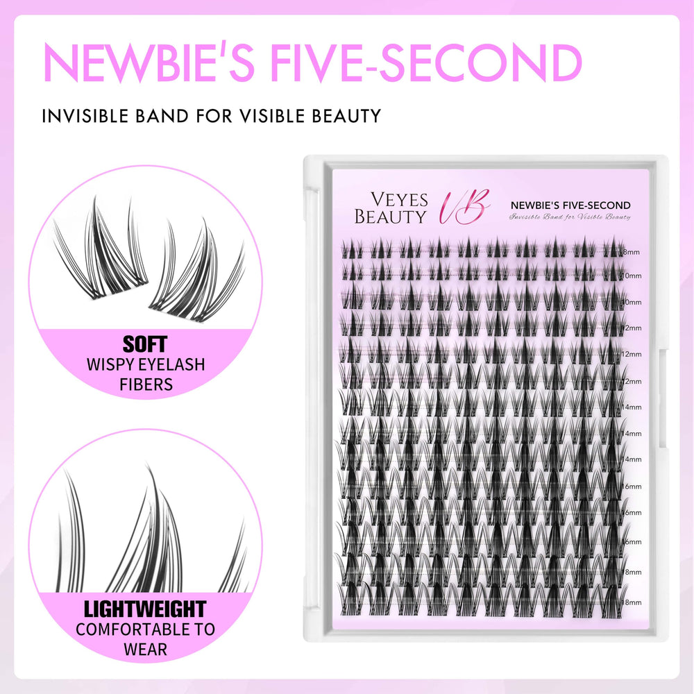 VEYESBEAUTY lash clusters close-up highlights soft PBT fibers for comfortable wear.