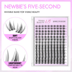 VEYESBEAUTY lash clusters close-up highlights soft PBT fibers for comfortable wear.