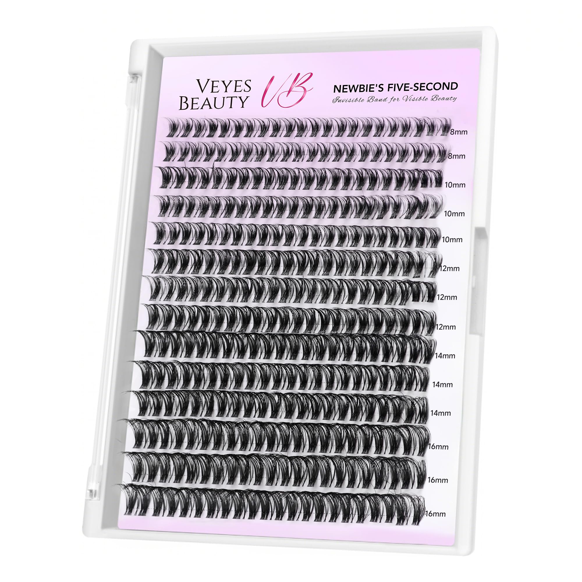 VEYESBEAUTY lash clusters with invisible band in 8-16mm mix for natural volume