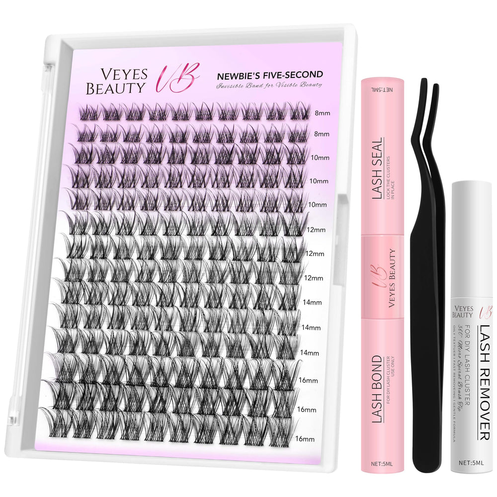 VEYESBEAUTY Lash Clusters Kit box and tray show organized lashes for quick daily glam.