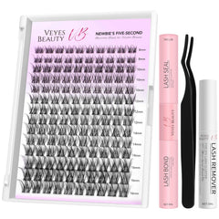 VEYESBEAUTY Lash Clusters Kit box and tray show organized lashes for quick daily glam.