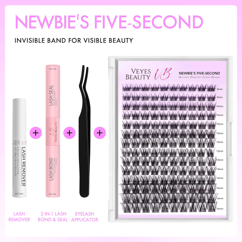 VEYESBEAUTY Lash Clusters Kit wide-band closeup highlights easier alignment for beginners.