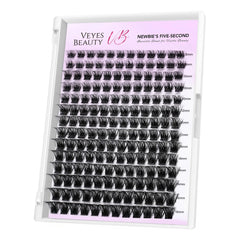 VEYESBEAUTY Siren clusters on a lash tray with mixed lengths for customizable volume.