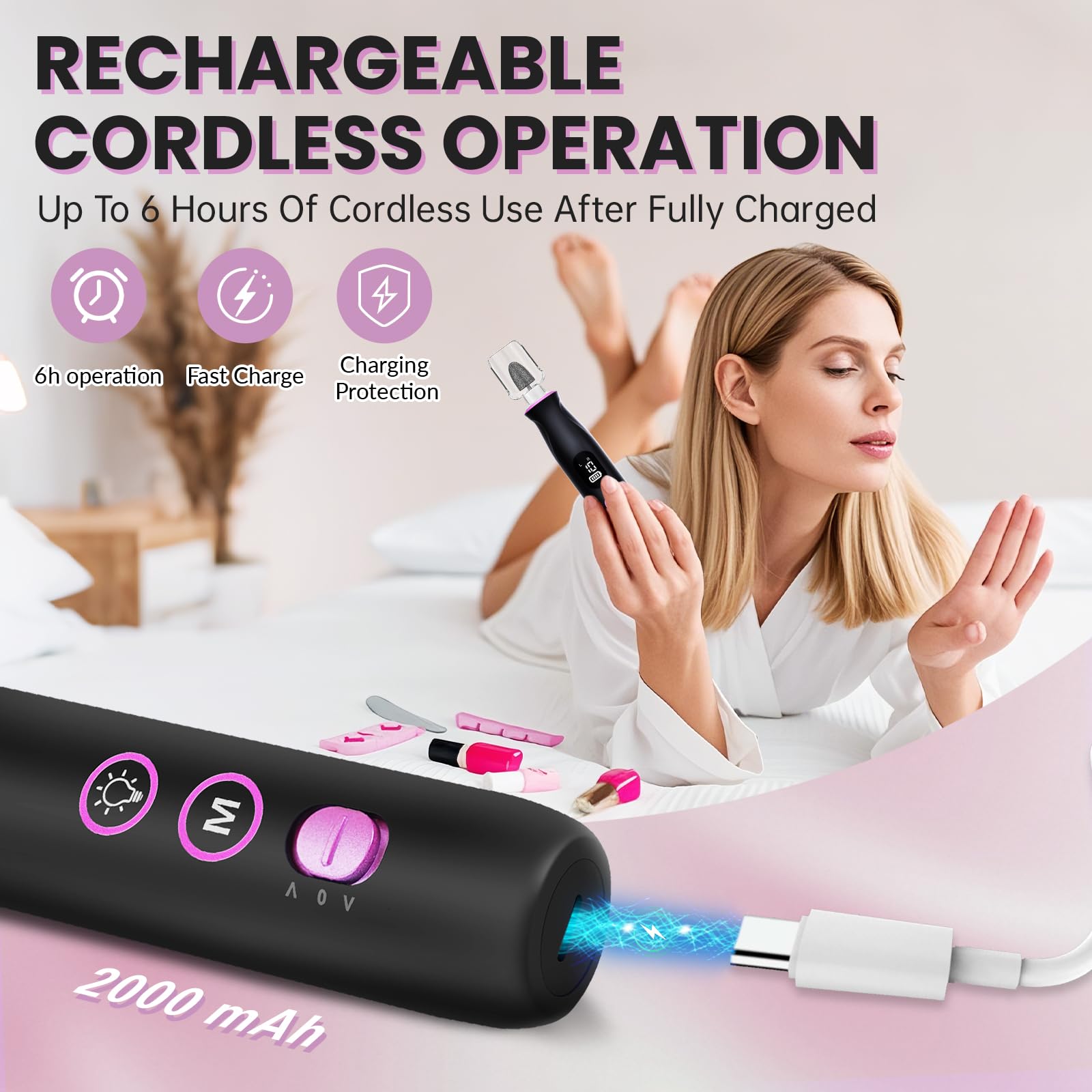 VFD 13-piece attachments for versatile manicure and pedicure tasks.