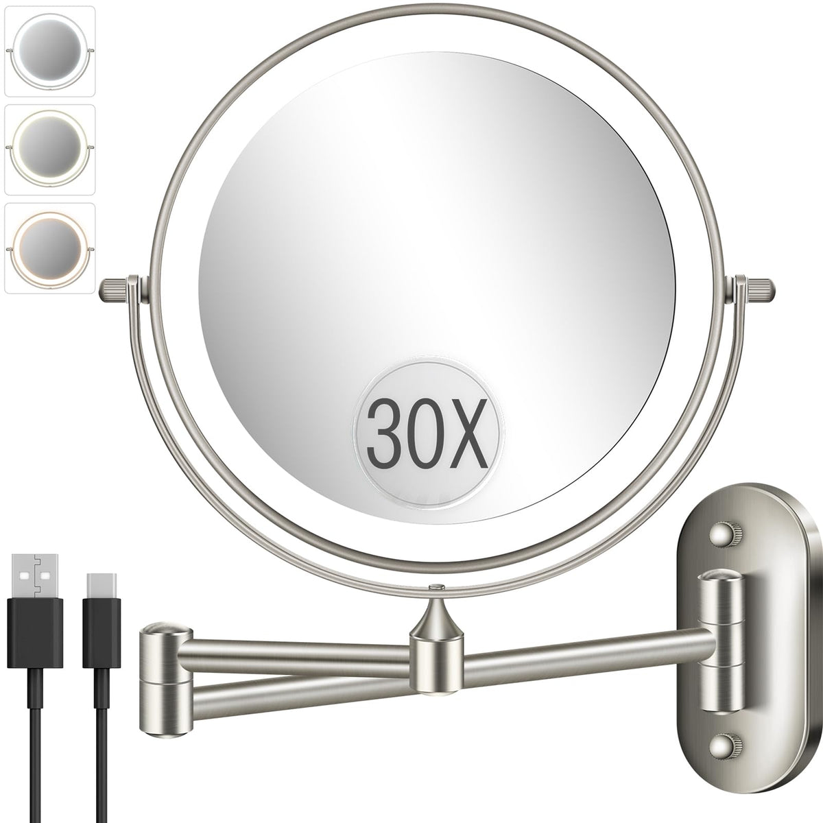 VFD 30X/1X makeup mirror 8-inch dual magnification for precise eyeliner and brows