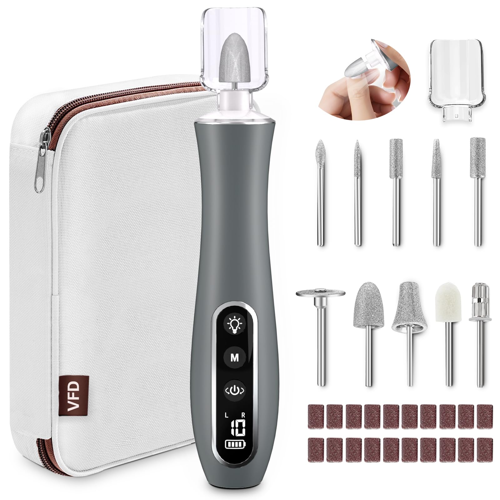VFD Electric Nail File Drill cordless design enables on-the-go nail care