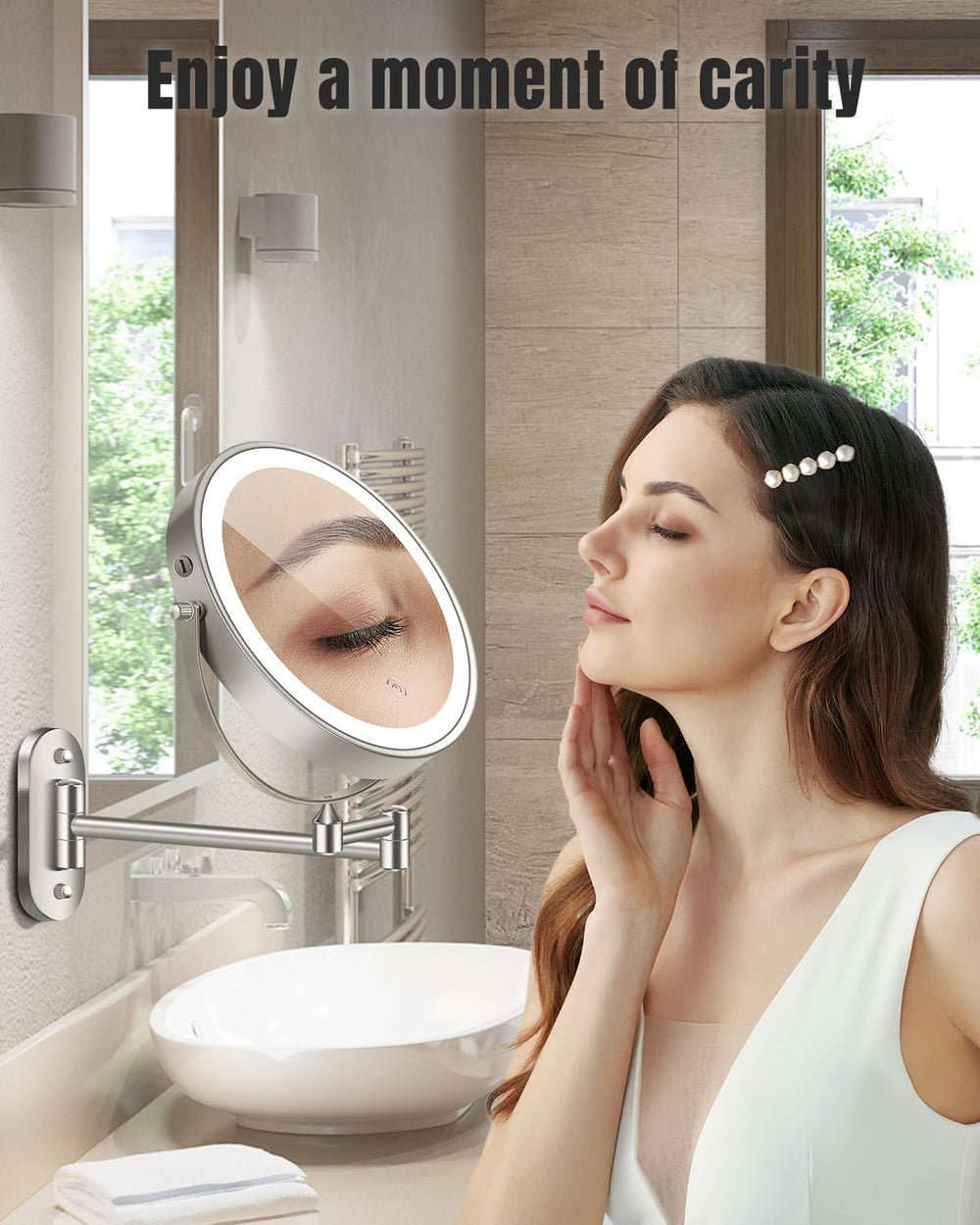 VFD lighted makeup mirror in bedroom or bathroom setup
