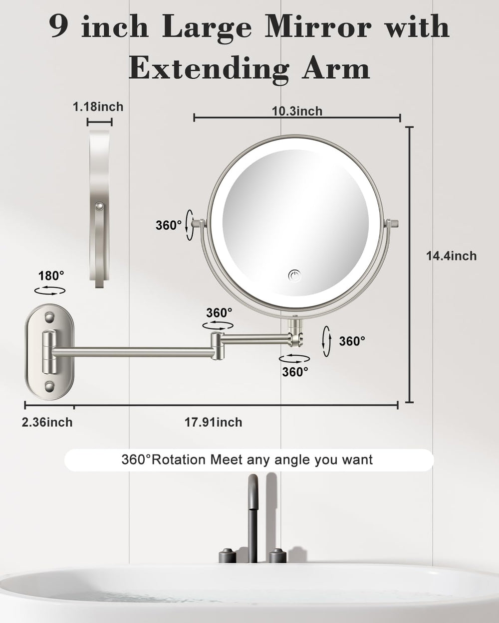 VFD lighted mirror with three color modes for accurate tones.