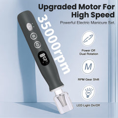 VFD nail drill offers 10 speeds for adjustable nail care tasks.