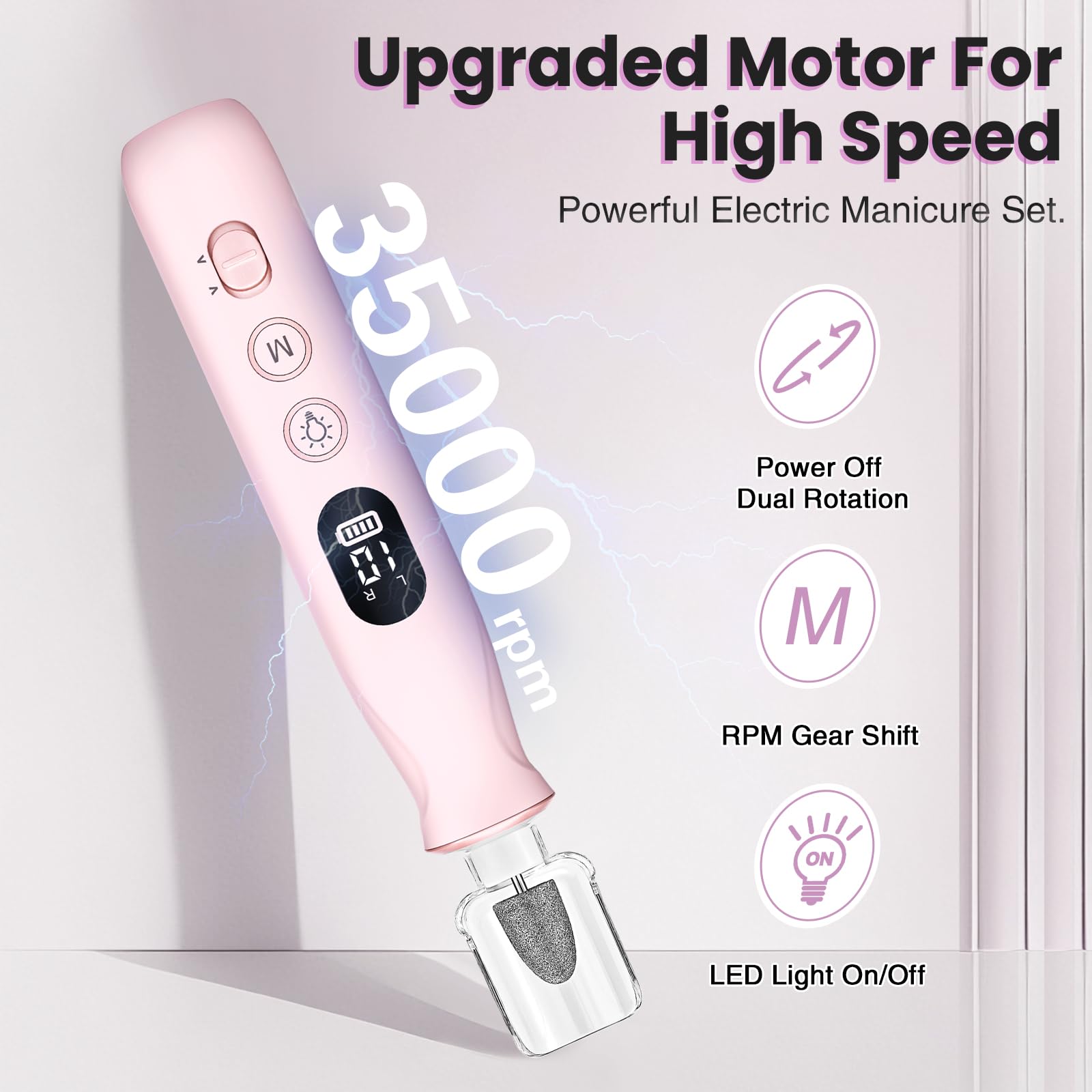 VFD 2000mAh battery enables hours of cordless nail care