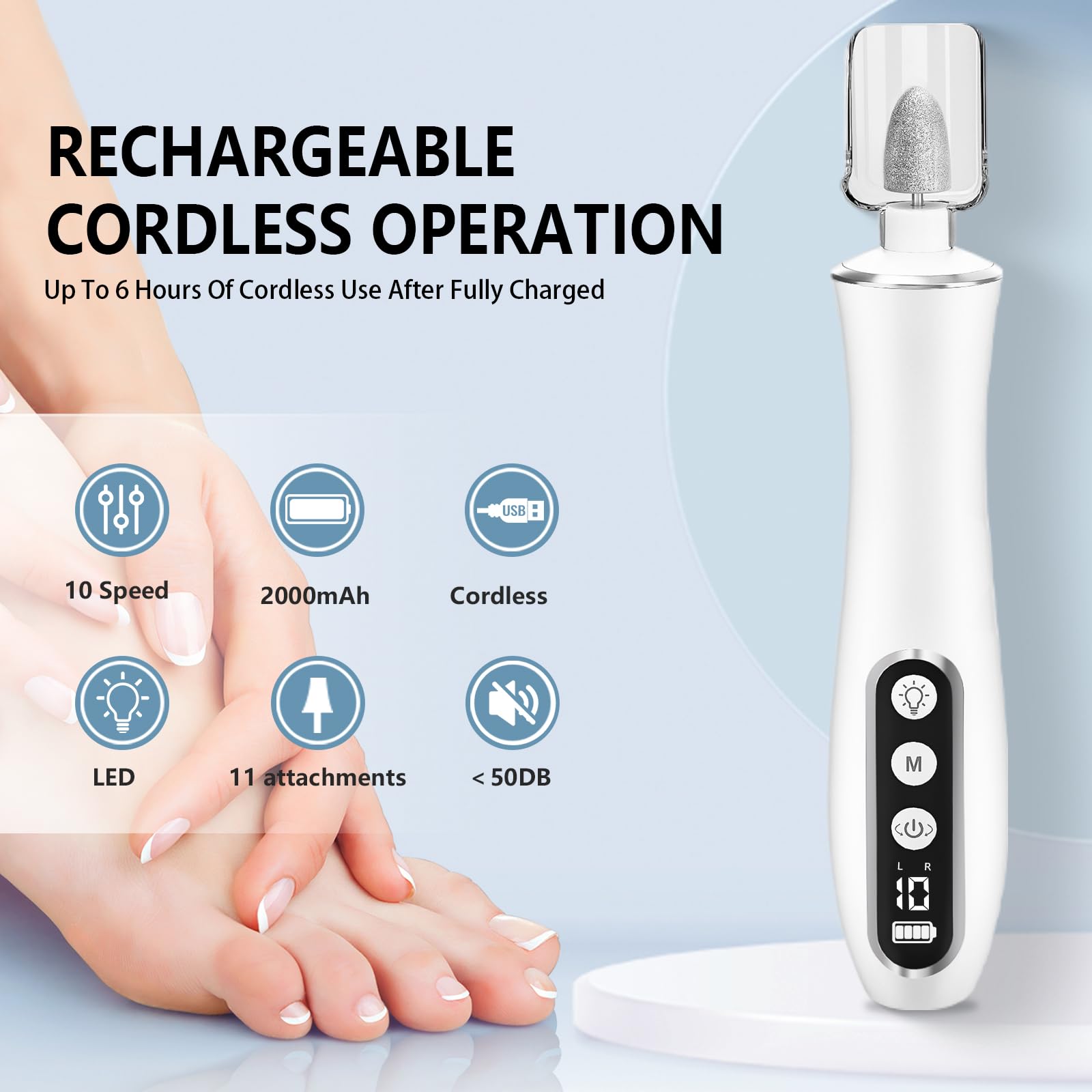 VFD nail drill LED light helps precise filing in low-light conditions.