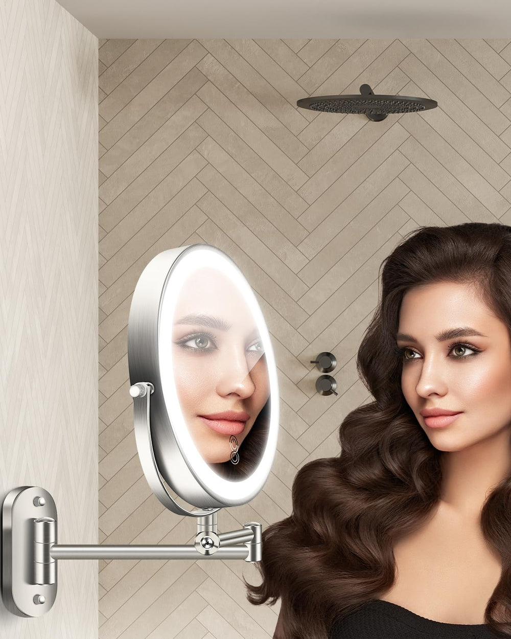VFD nine-inch adjustable arm for flexible makeup positioning.