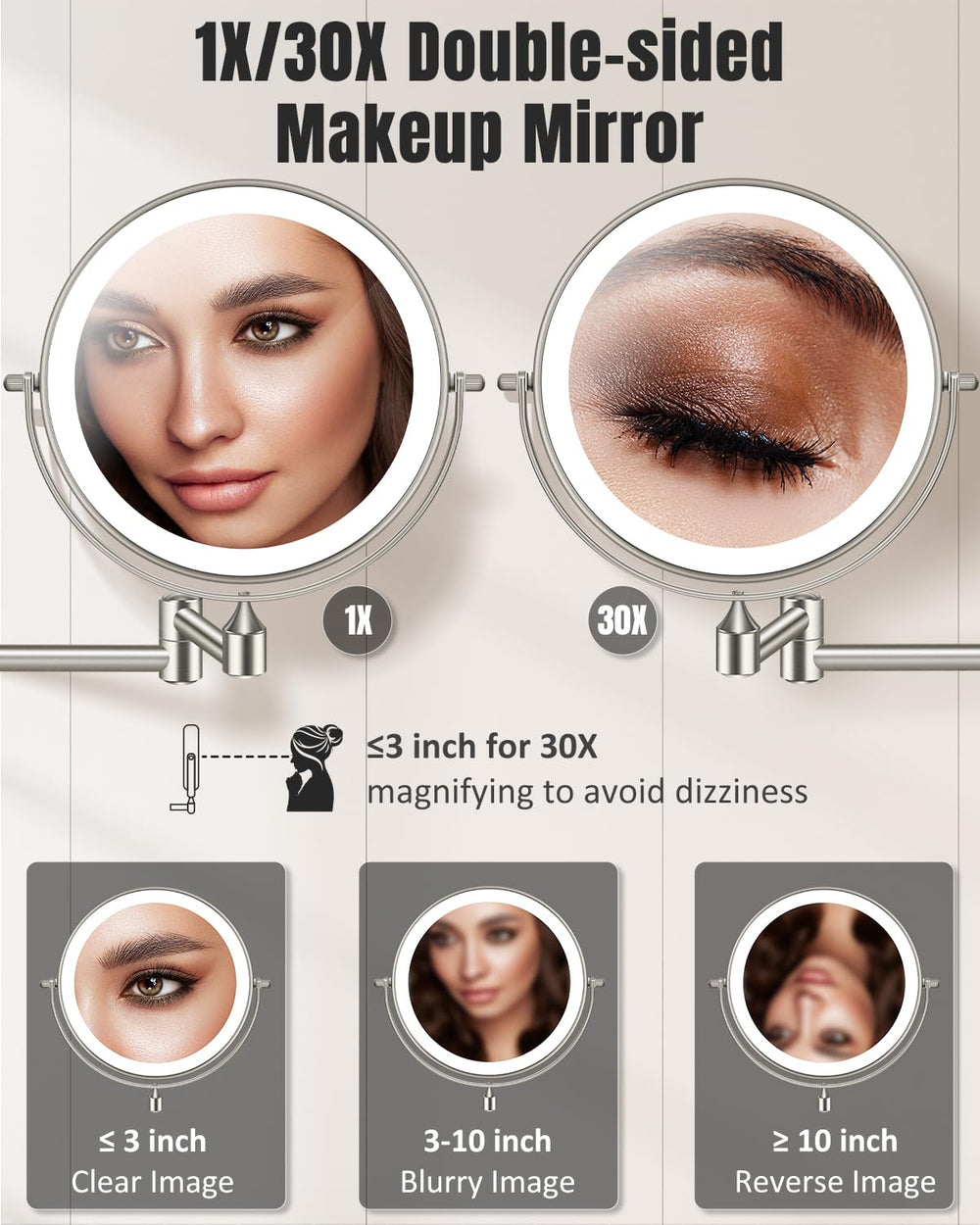 VFD three-color LED lighting for versatile daytime and evening makeup looks