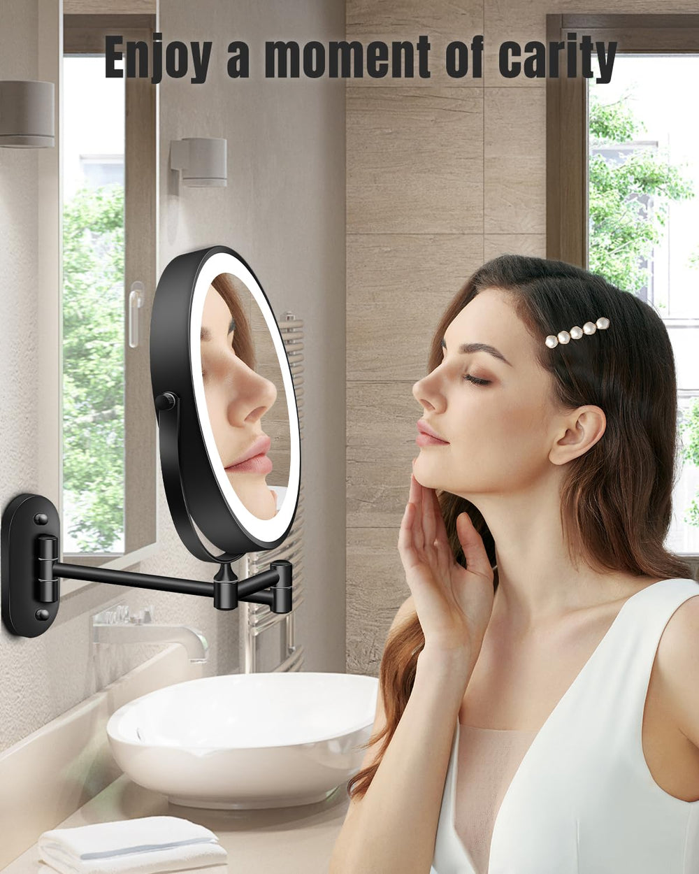 VFD 8in dual-sided mirror for makeup and skincare routines