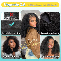 VFFTI glueless cap drawstring half wig demonstrates secure fit without glue.