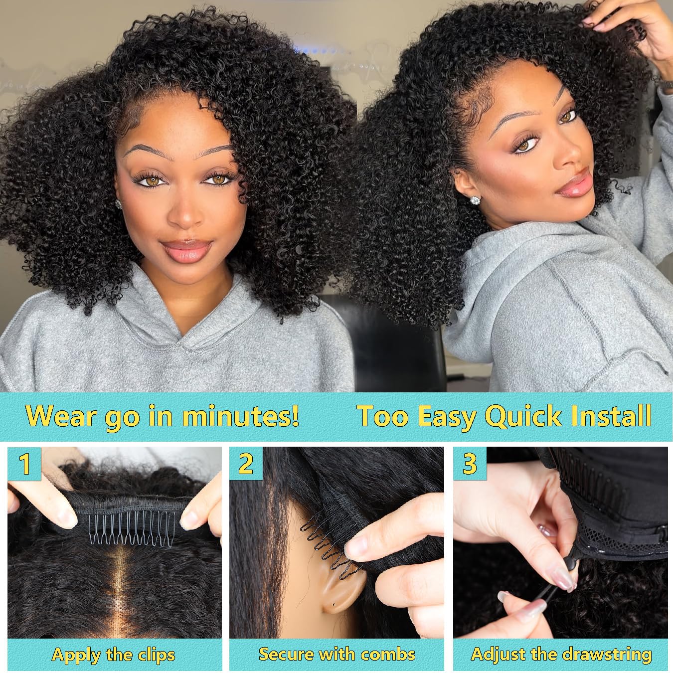 VFFTI invisible hairline half wig ensures discreet, natural-looking front.