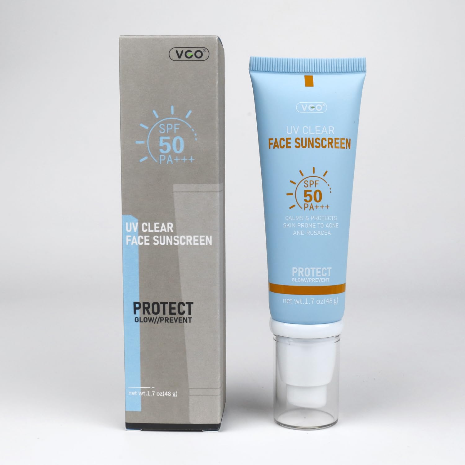 VGO Clear Face Sunscreen swatch on hand shows sheer finish.