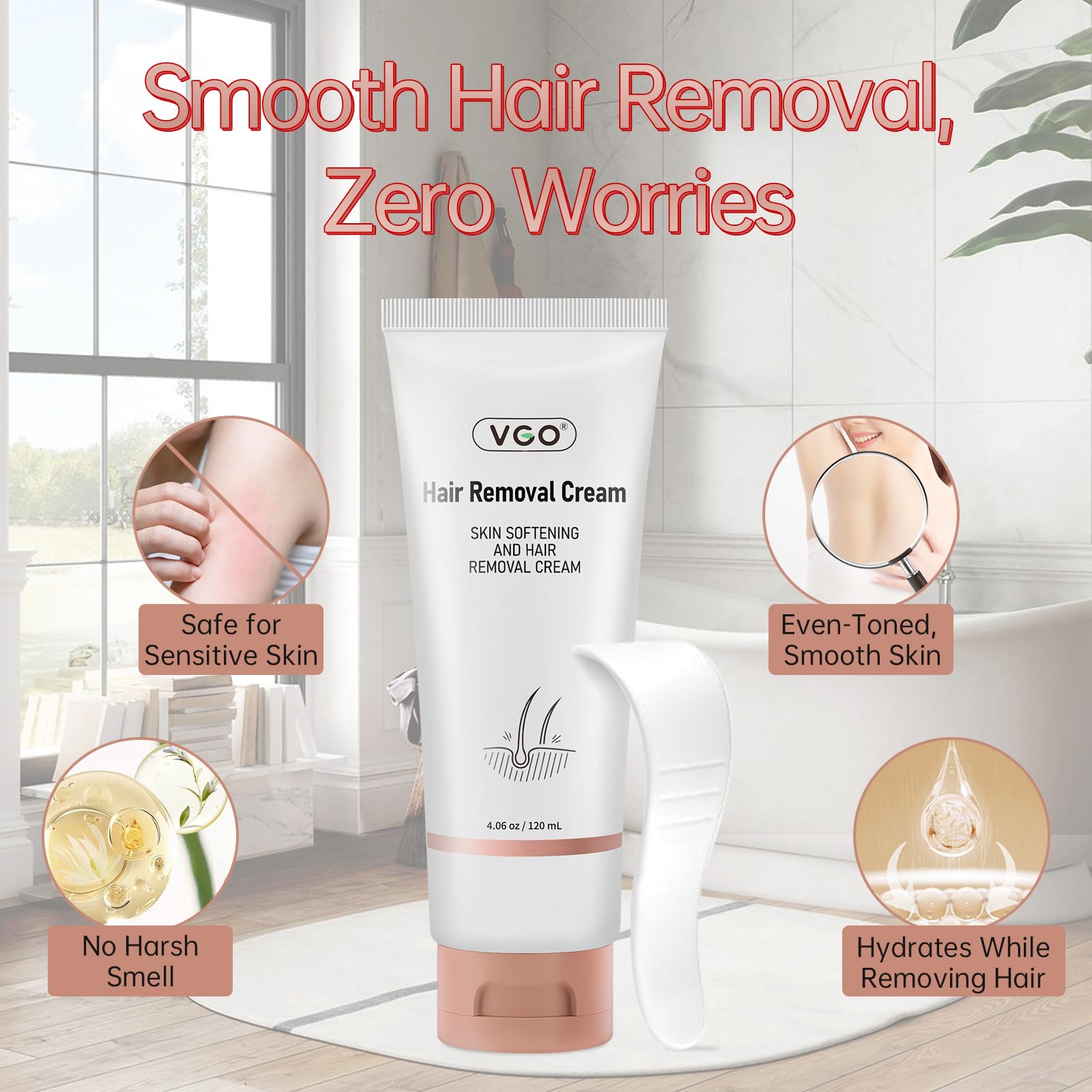 VGO creamy texture closeup highlights comfortable application and thorough hair-softening action.