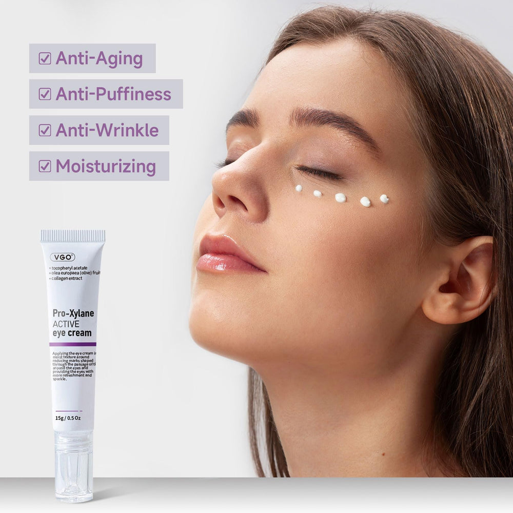 VGO Eye Cream 6D hyaluronic acid matrix demonstrates layered hydration for firmer skin.