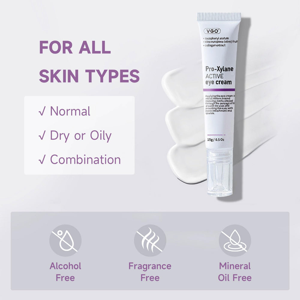 VGO Eye Cream pea-sized dot illustrates precise daily usage near the eye area.