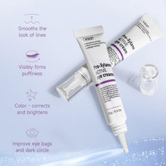 VGO Eye Cream under-eye application demonstrates gentle patting around the eye contour.