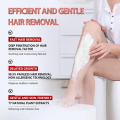 VGO hair removal cream application scene highlights quick wipe-and-remove for efficient sessions.