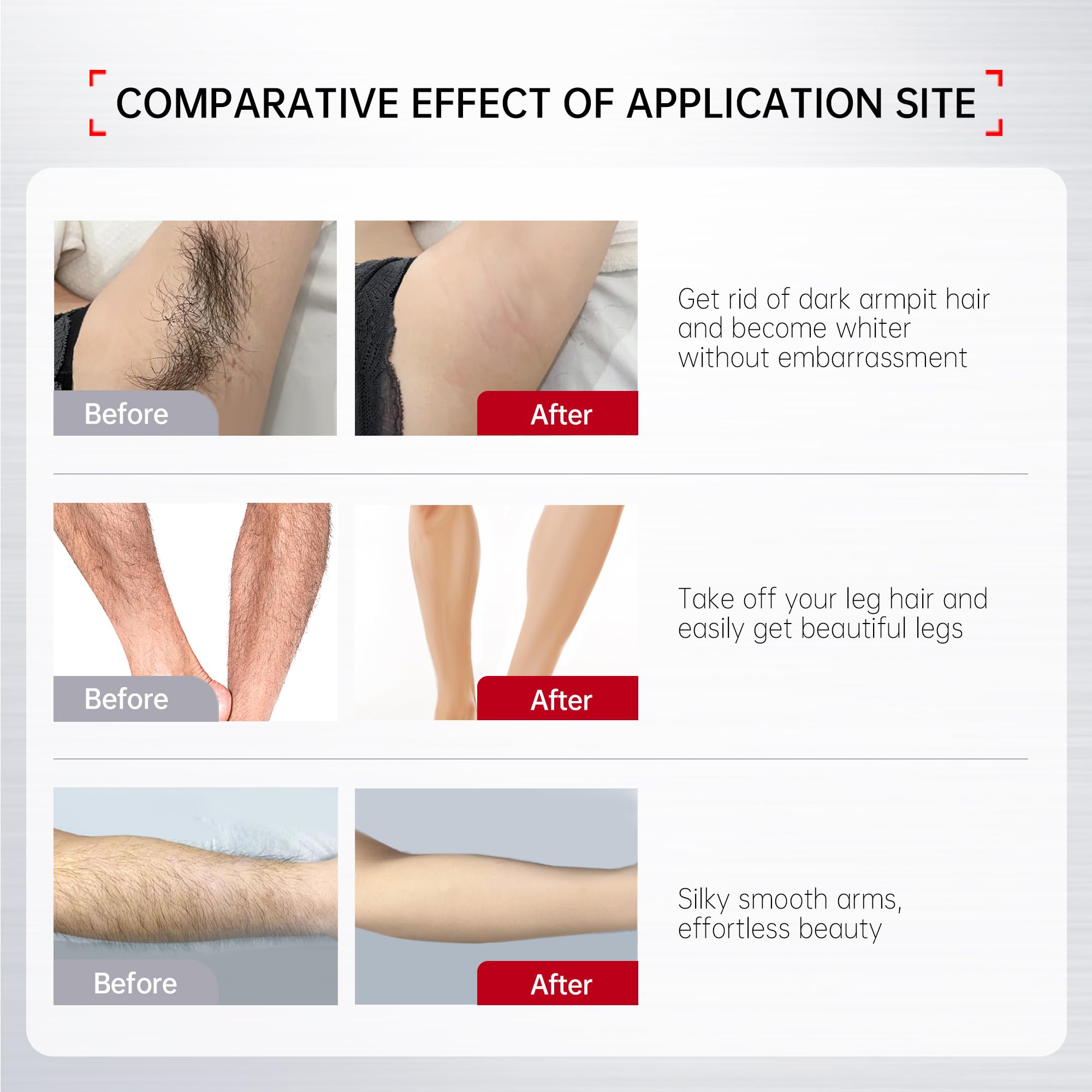 VGO hair removal cream on back and legs demonstrates full-body care and even results.