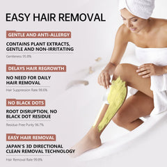 VGO Painless Bikini Gel texture close-up highlighting a gentle formula.