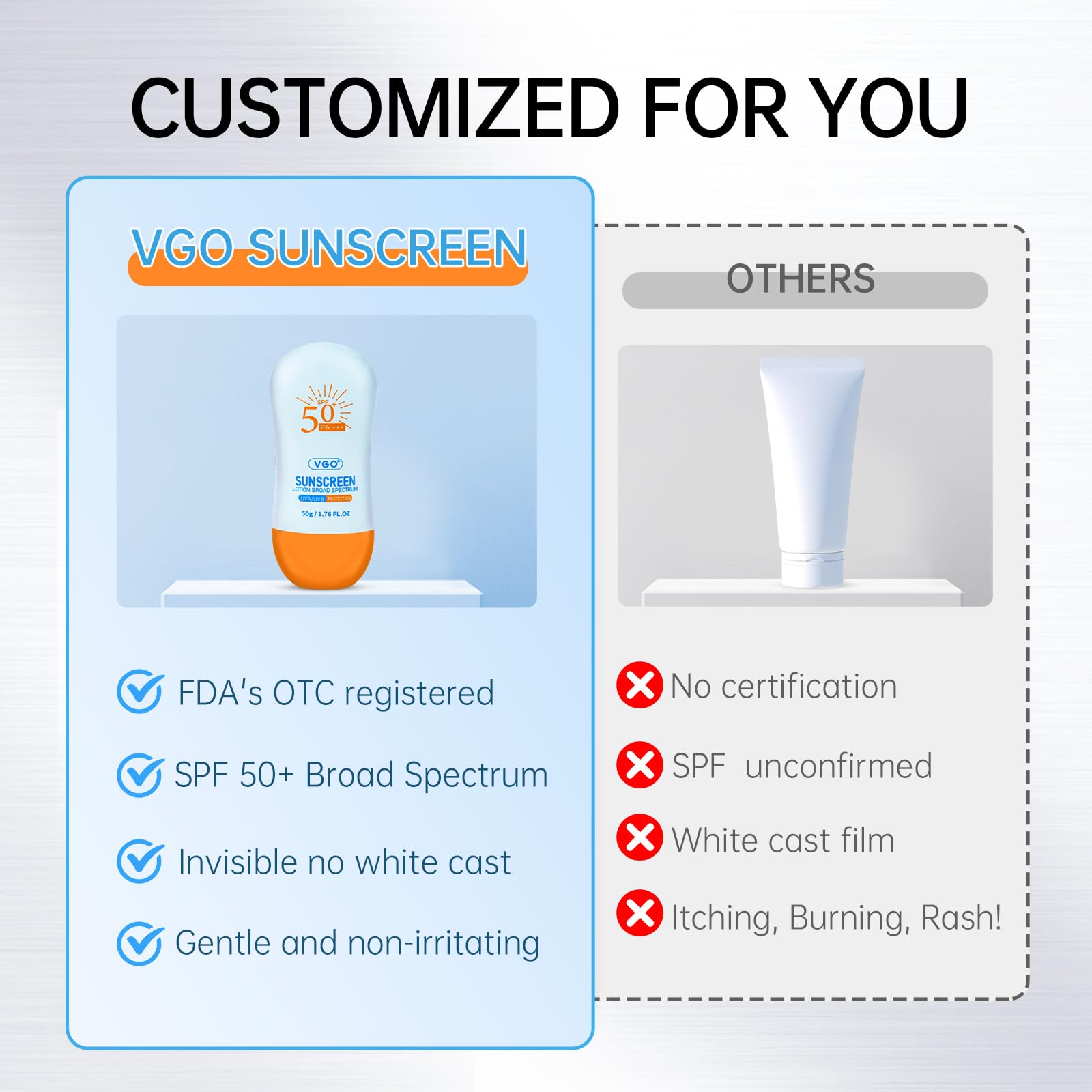 VGO Sunscreen Face oil-free non-comedogenic design reduces pore clogging and shine.