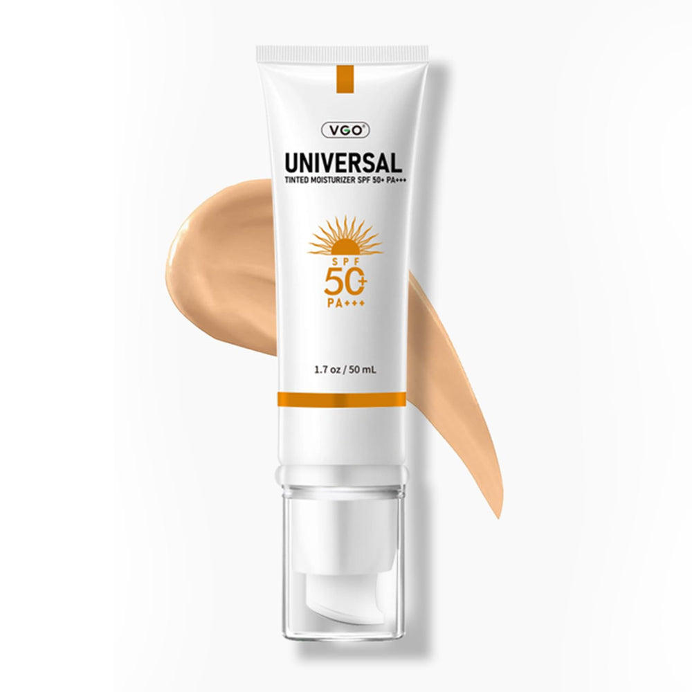 VGO tinted sunscreen face SPF50, a lightweight tint on skin for daily protection.