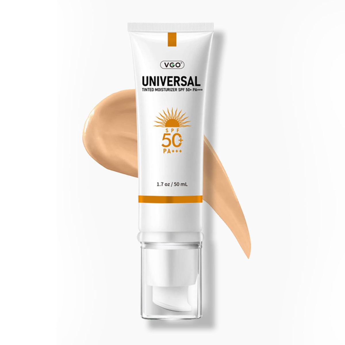 VGO tinted sunscreen face SPF50, a lightweight tint on skin for daily protection.