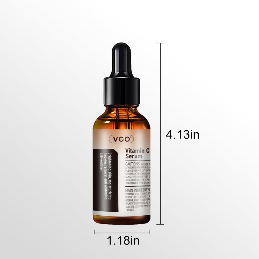 VGO Vitamin C Serum pump dispensing with clear, lightweight texture.