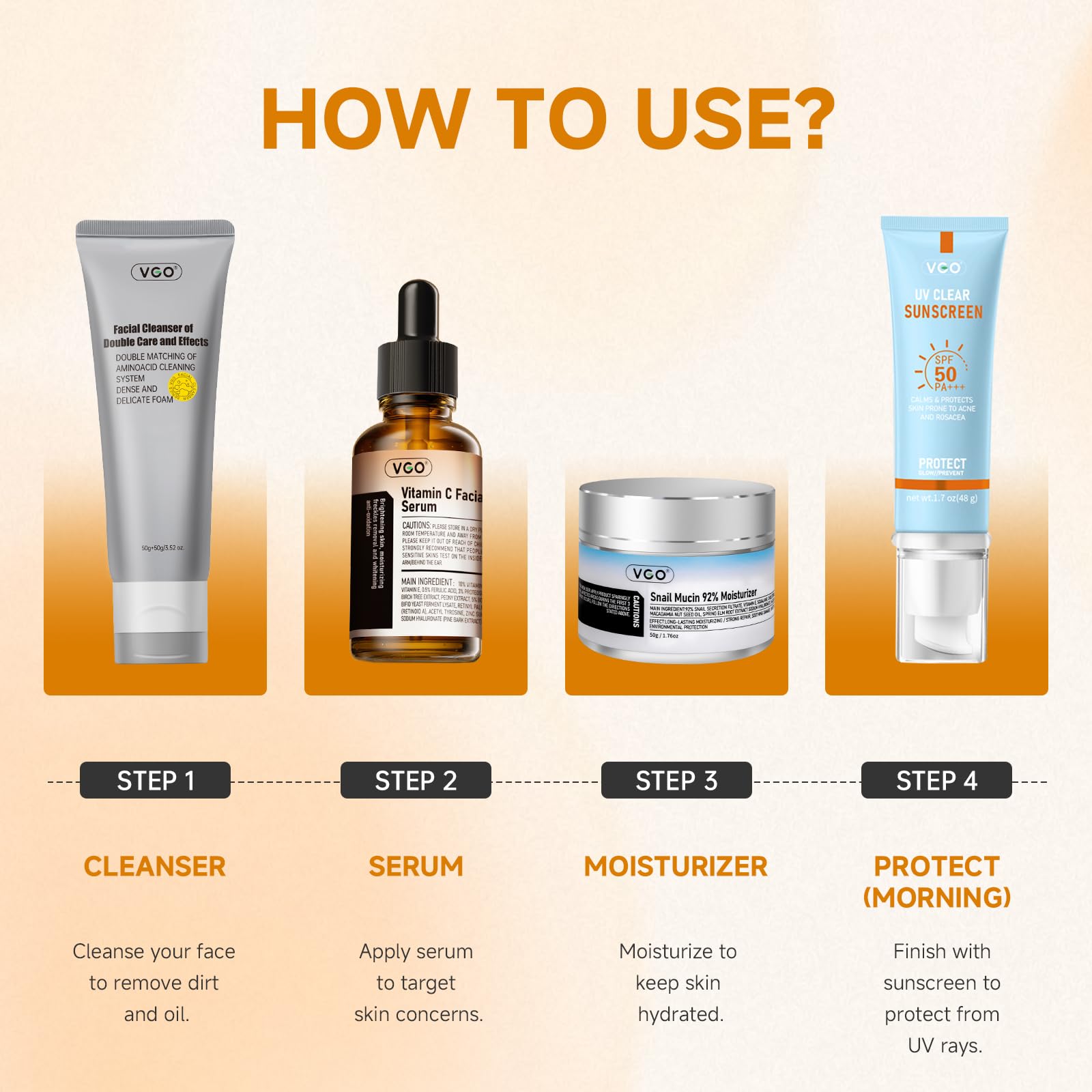 VGO Vitamin C Serum swatch shows even tone improvement.