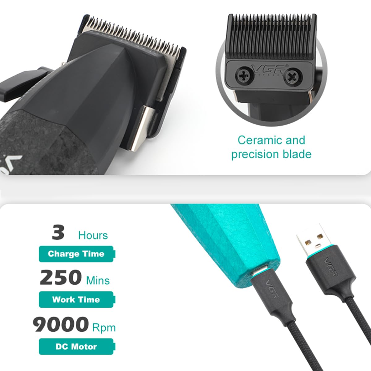 VGR 640S3 trimmer guards 3mm—fine-detail trimming in seconds.