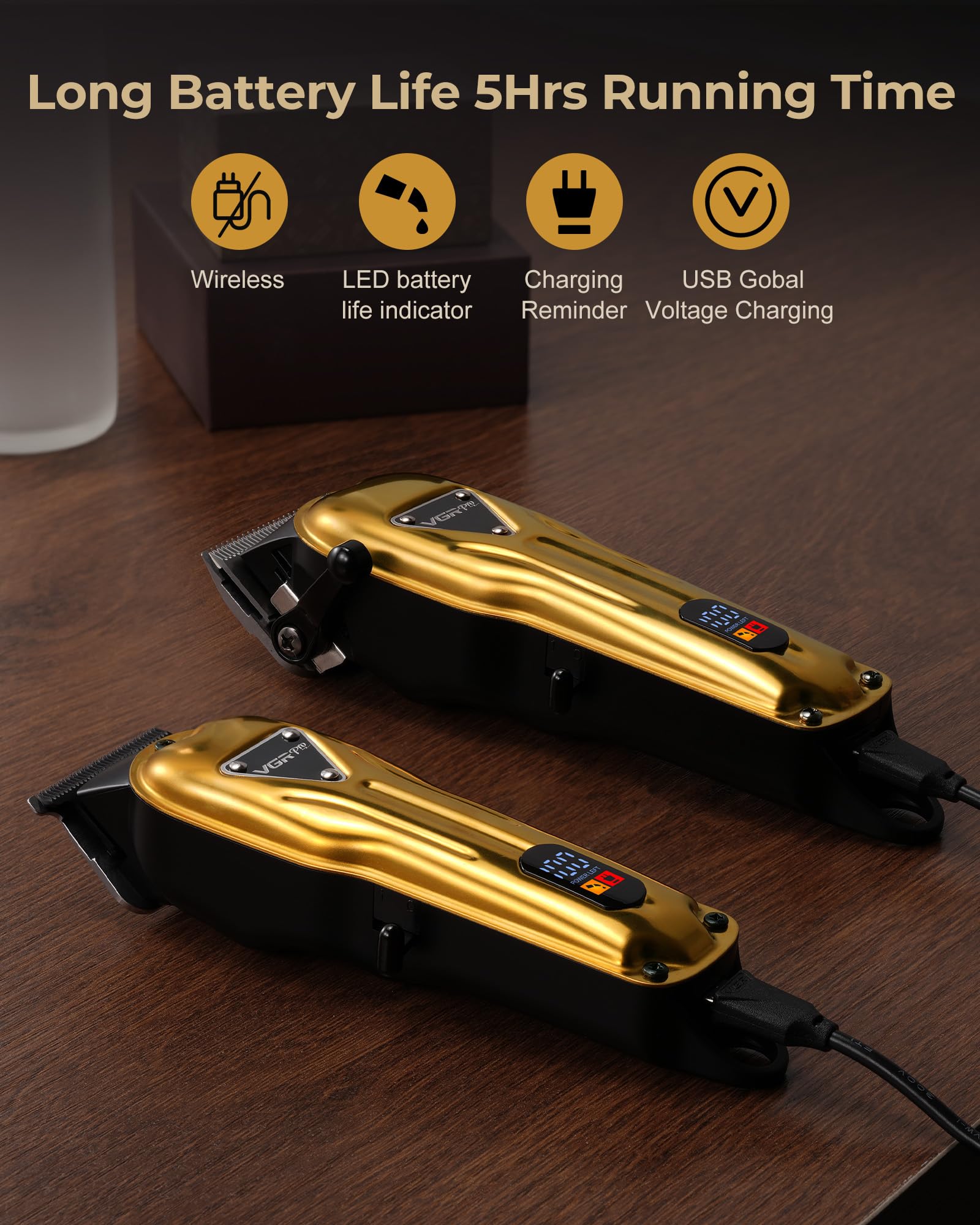 VGRPRO clippers with 5‑hour runtime and LCD battery display