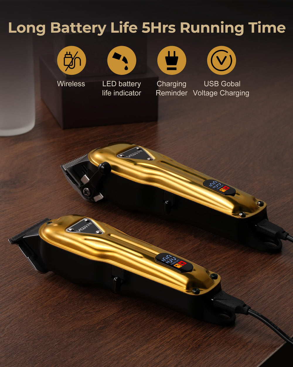 VGRPRO clippers with 5‑hour runtime and LCD battery display