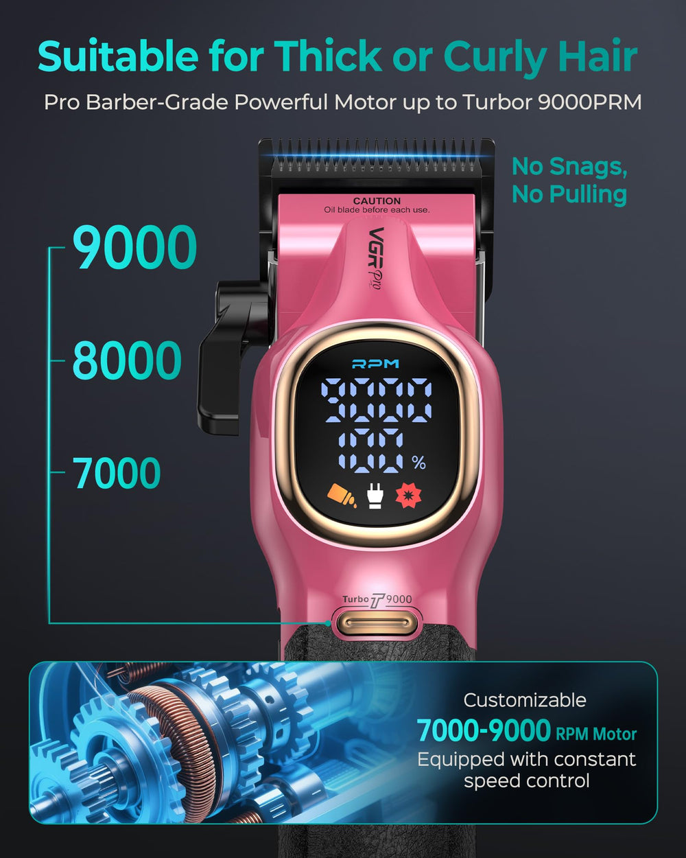VGRPRO 9000rpm motor with fade lever for precise barber-style fades