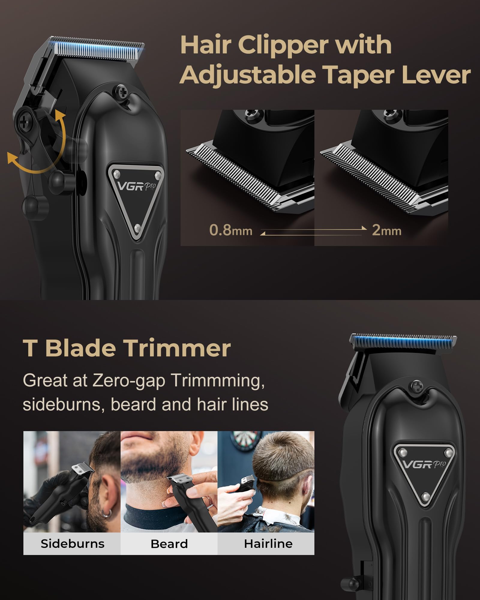 VGRPRO detail T-blade trimmer close-up for precise lines and edges