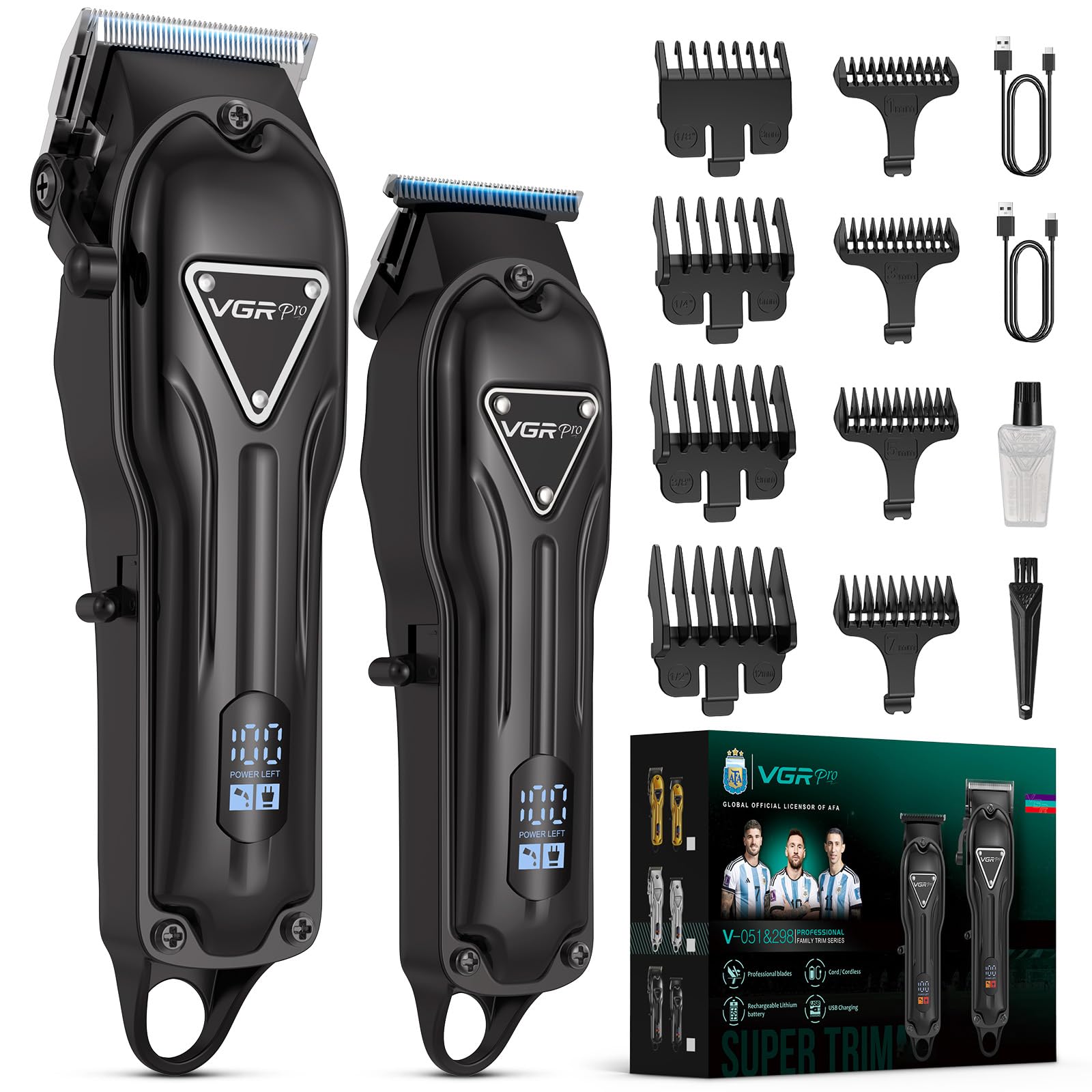 VGRPRO electric hair clippers, front view, showing compact cordless design for home grooming
