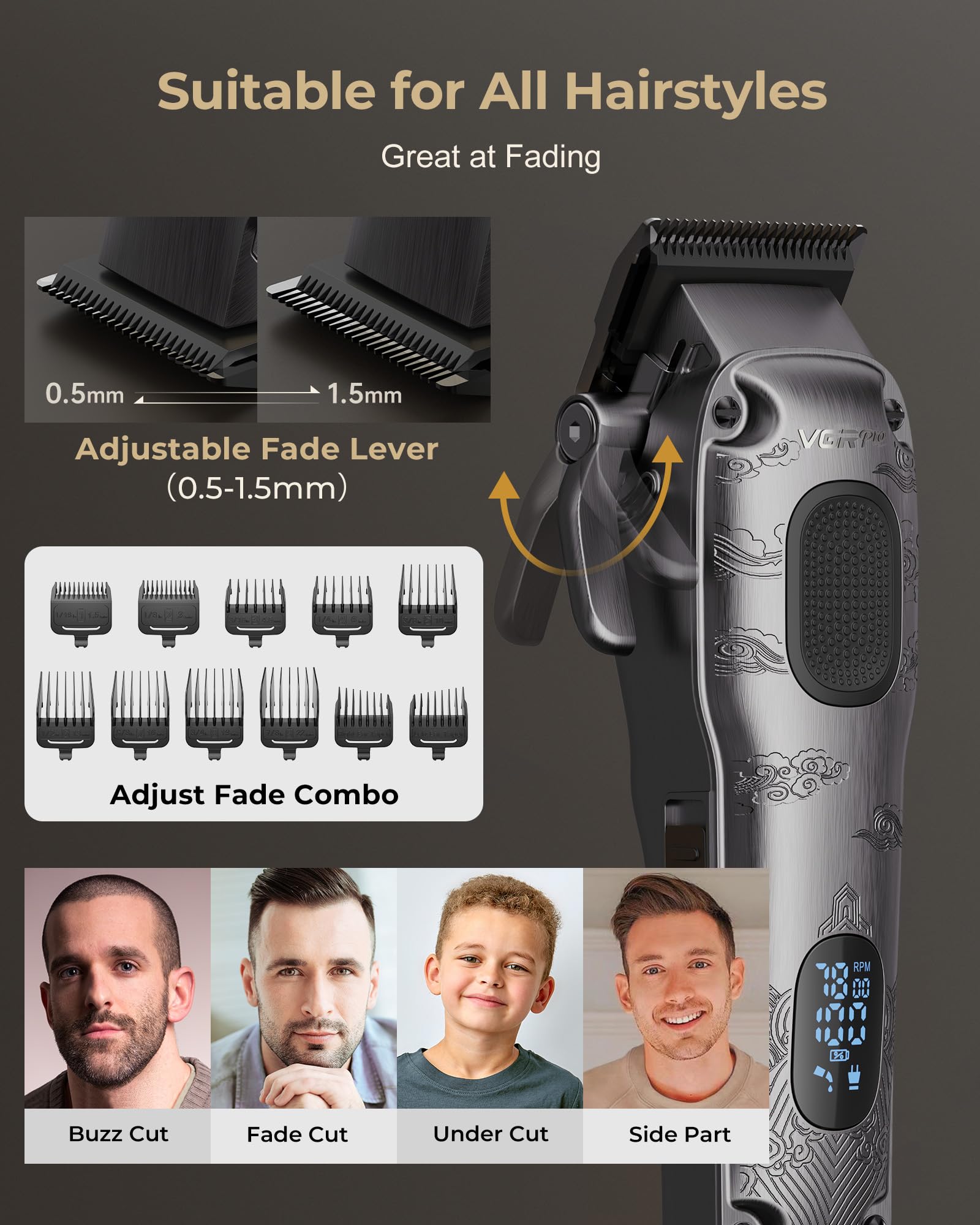 VGRPRO fade comb 2mm-6mm highlights easy fades and precise styling