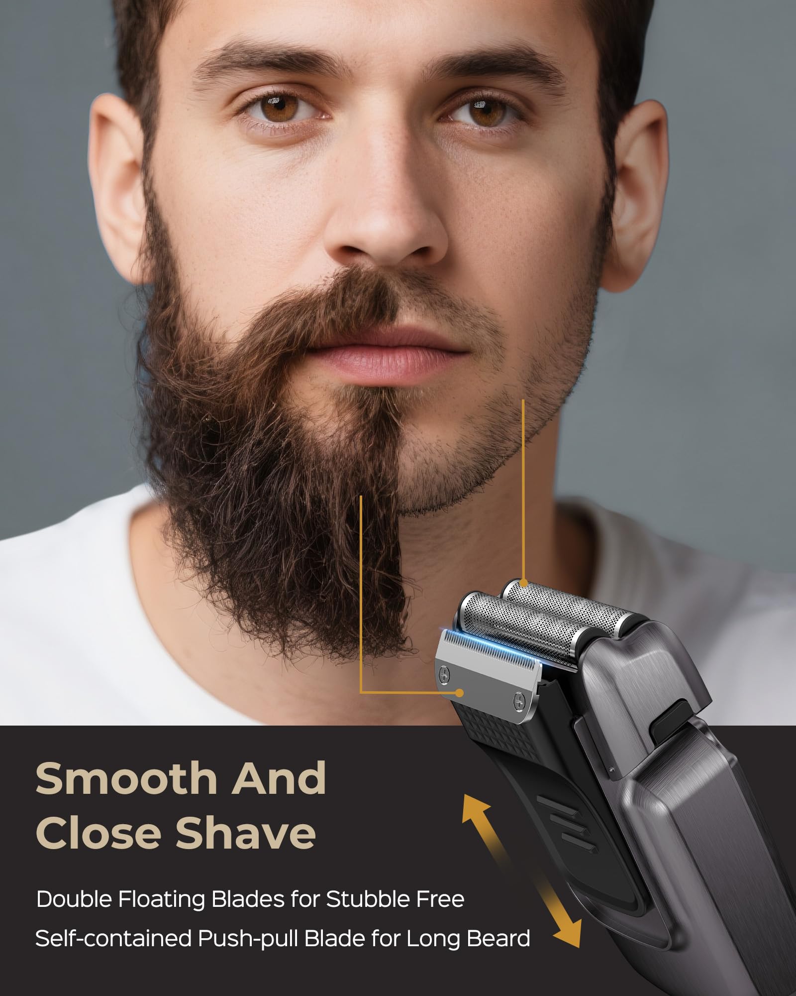 VGRPRO foil shaver hexagonal mesh adapts to facial contours for comfort