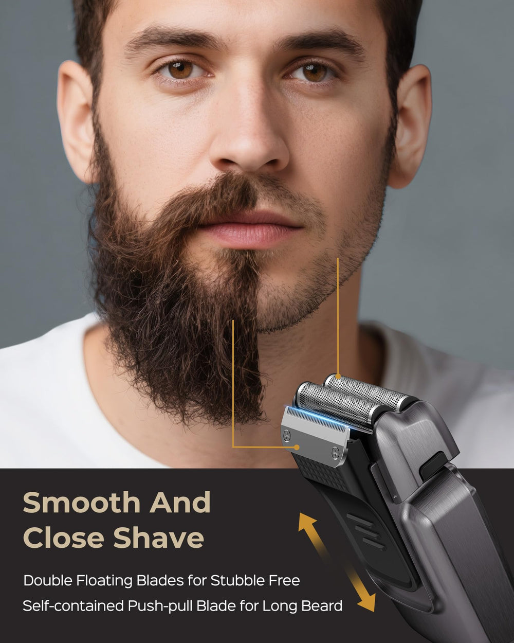 VGRPRO foil shaver hexagonal mesh adapts to facial contours for comfort