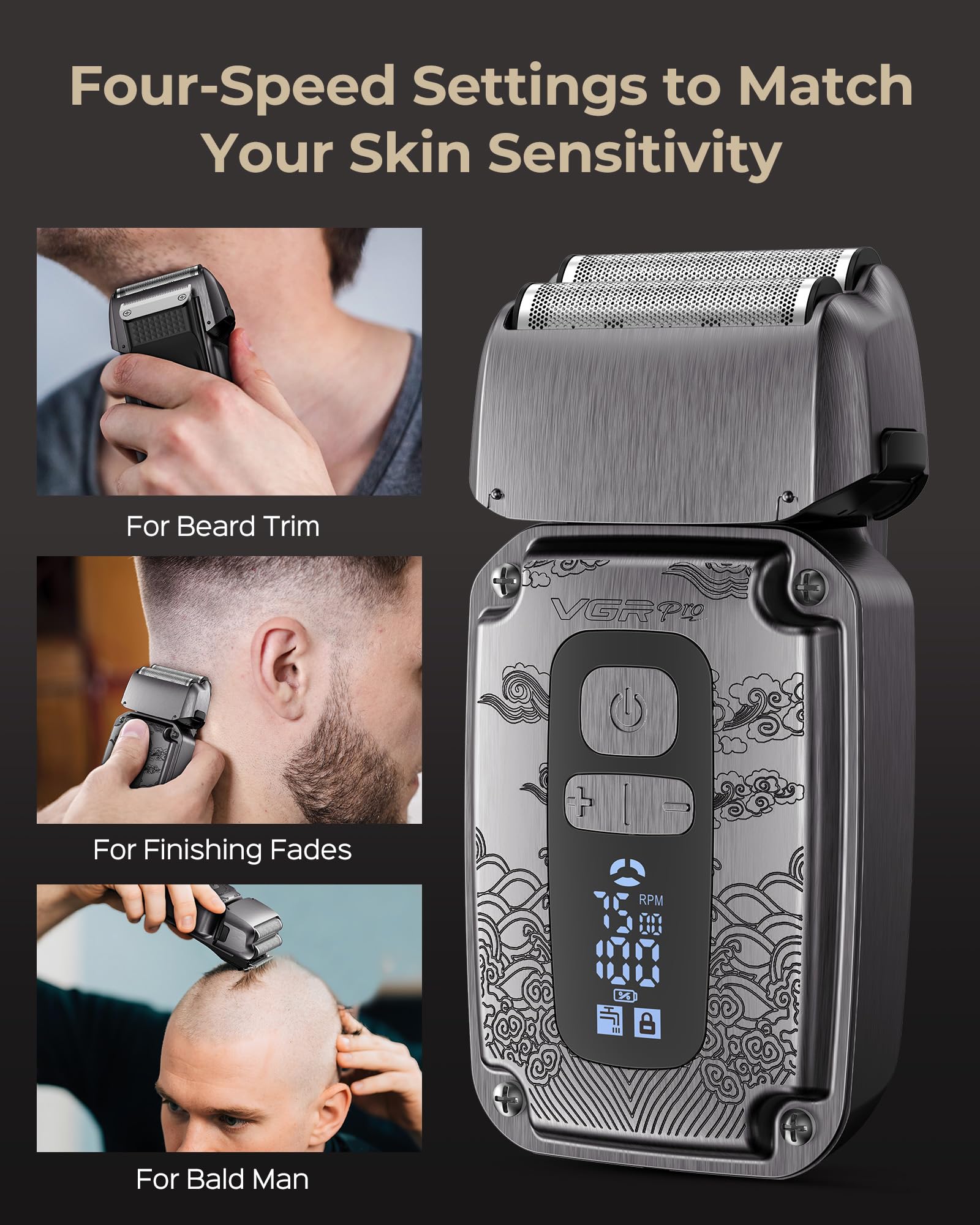 VGRPRO foil shaver USB-C charging supports travel-ready convenience
