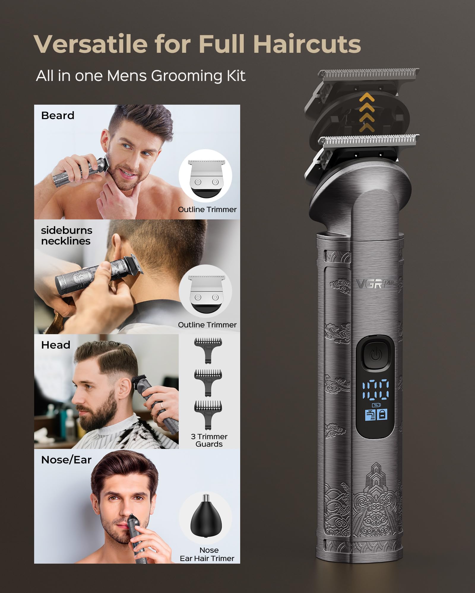 VGRPRO foil shaver with hygiene cap, waterproof design for easy shower-time grooming.