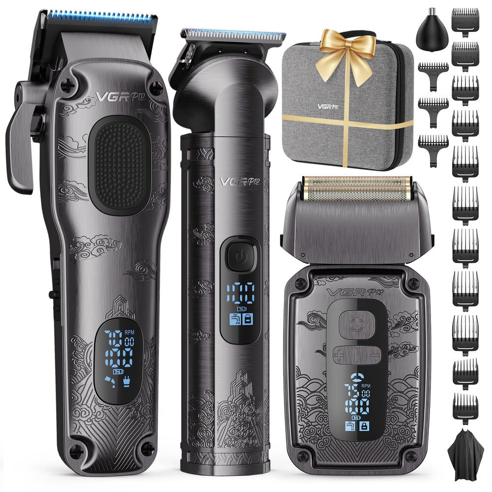 VGRPRO hair clipper kit front view for versatile home barbering and professional use.