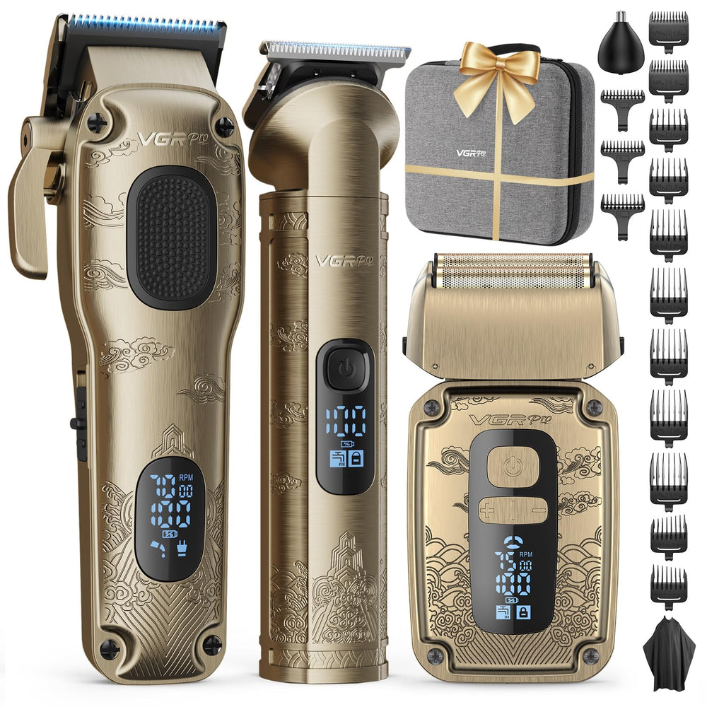 VGRPRO hair clipper kit with adjustable blades for precise fades and grooming.