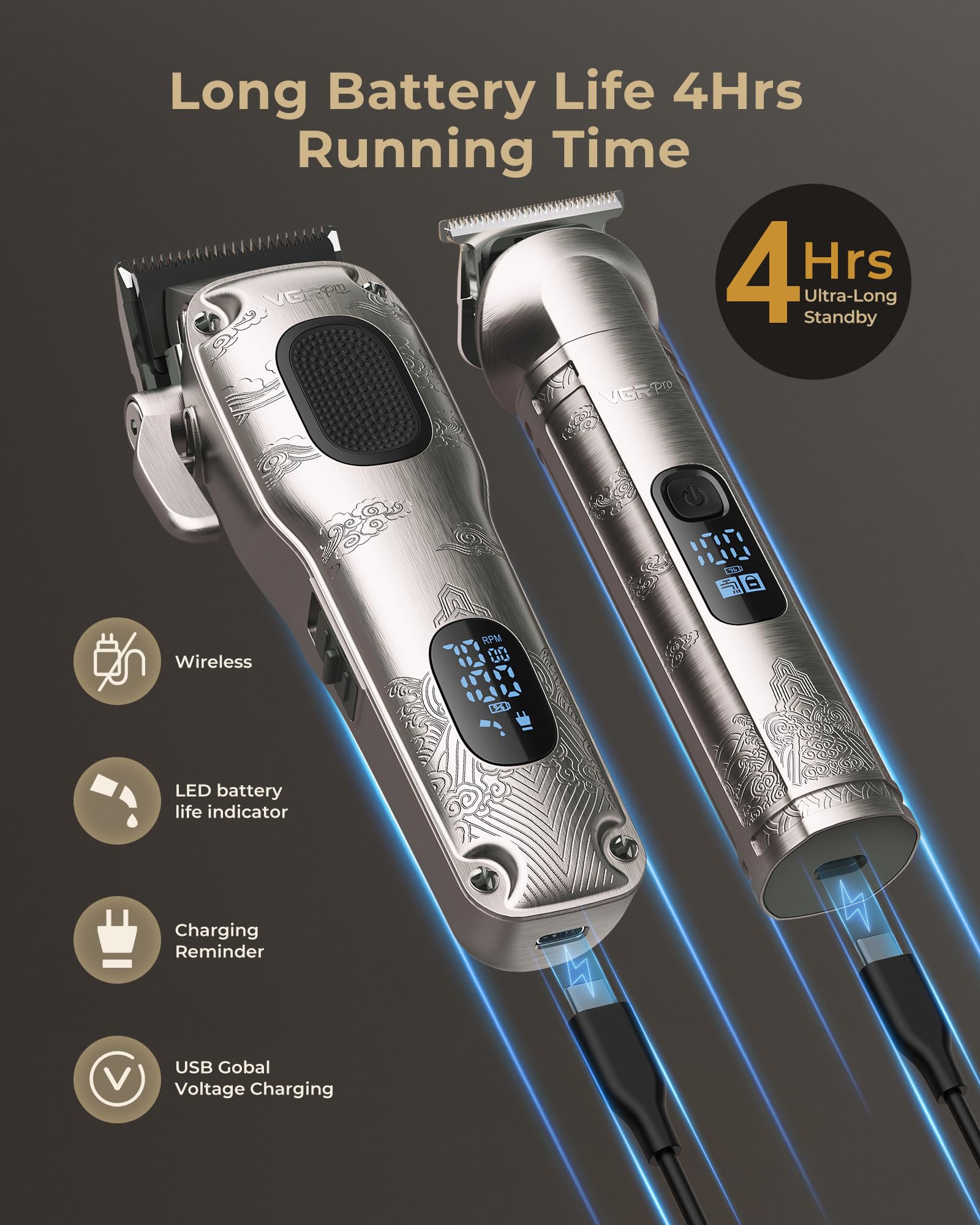 VGRPRO cordless usage scene during home haircut without cords.