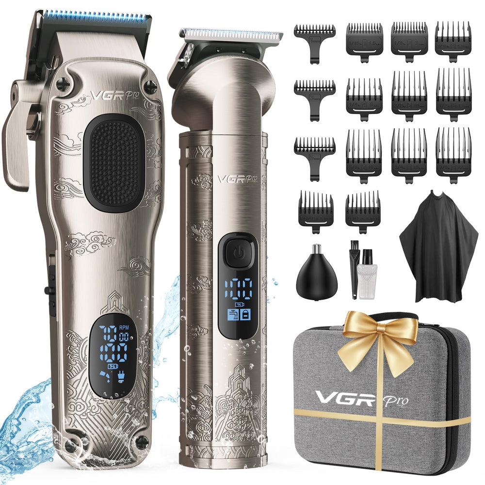 VGRPRO hair clippers set in compact EVA case for easy storage.